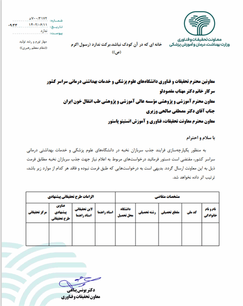 اعلام نیاز آمادگی مراکز تحقیقاتی با افراد سرباز نخبه